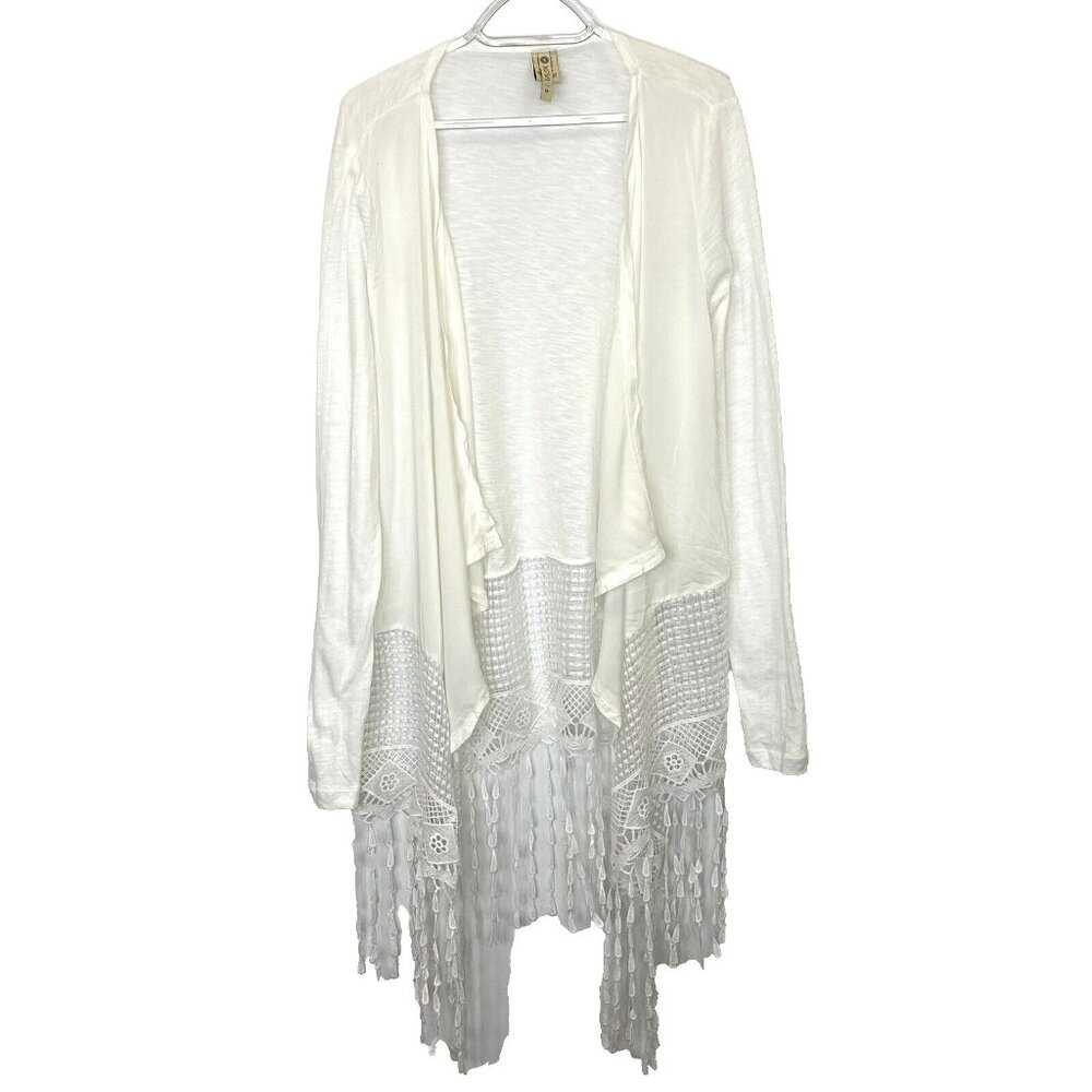 XCVI Open Cardigan Sweater Womens Size Medium White Lightweight Boho Fringe